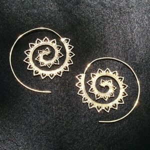 New~Large Spiral Thread thru Brass Earrings